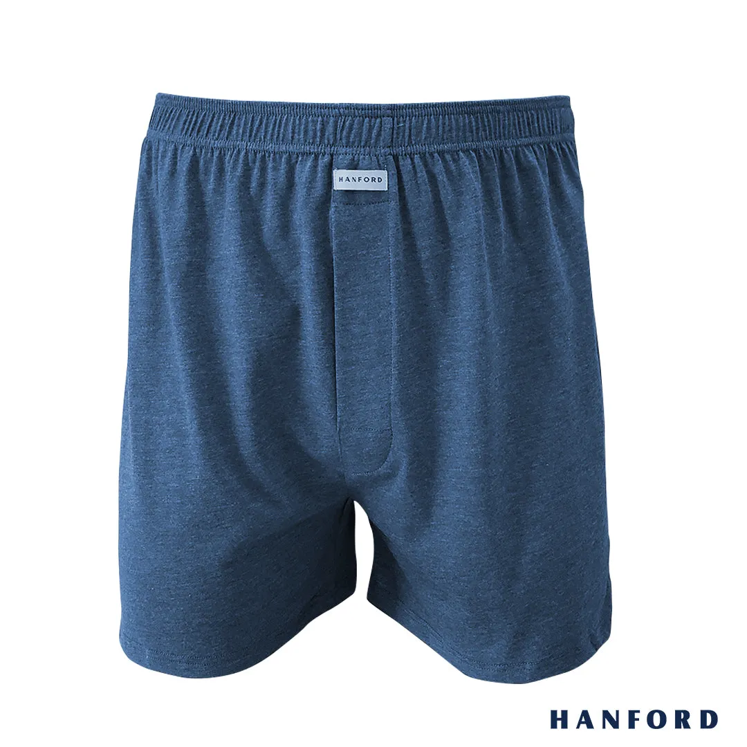 Hanford Men Premium Cotton Knit Lounge/Sleep/Boxer Shorts - Carib/True Blue/Denim (Single Pack)