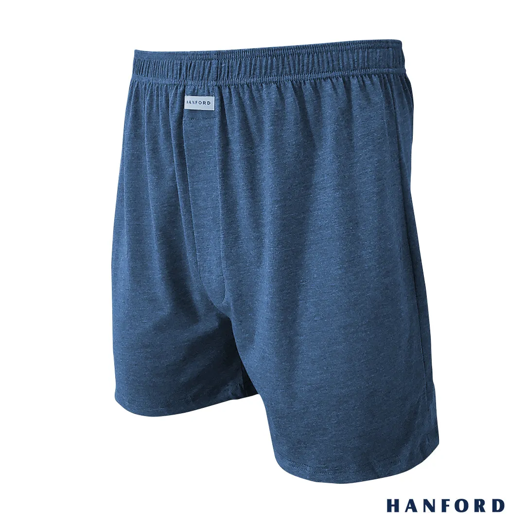 Hanford Men Premium Cotton Knit Lounge/Sleep/Boxer Shorts - Carib/True Blue/Denim (Single Pack)