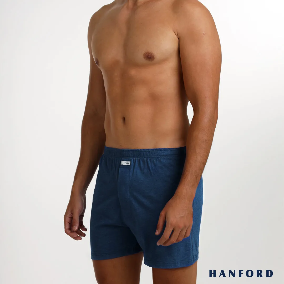 Hanford Men Premium Cotton Knit Lounge/Sleep/Boxer Shorts - Carib/True Blue/Denim (Single Pack)