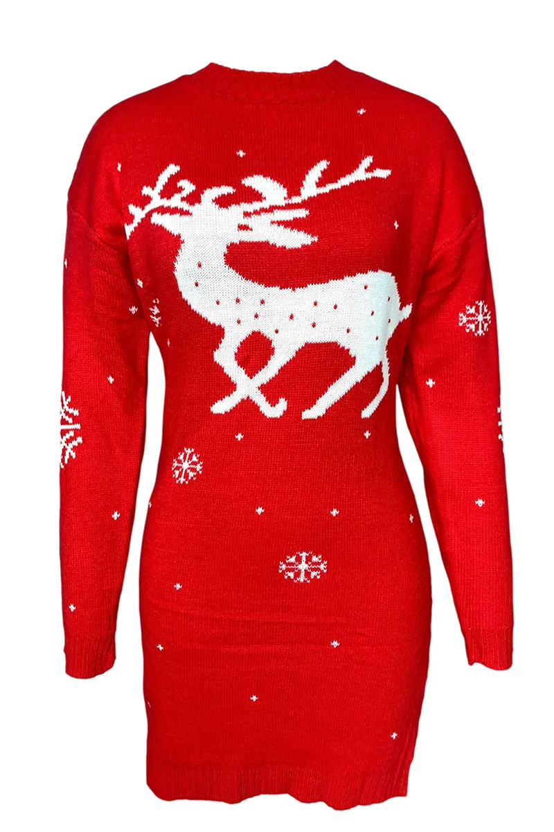 HWT1218 Reindeer Cozy Knit Dress