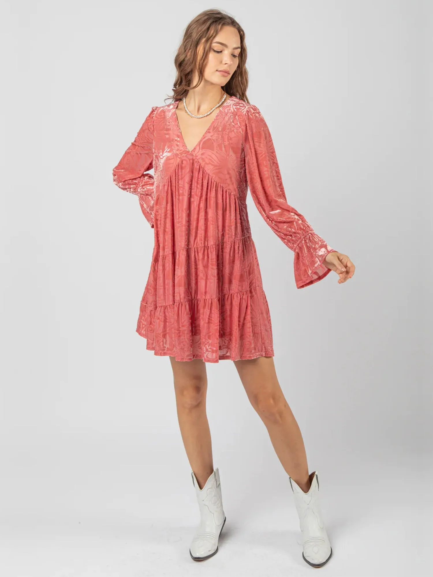Hyfve Long Sleeve Burnout Velvet Mini Dress - Brands We Love