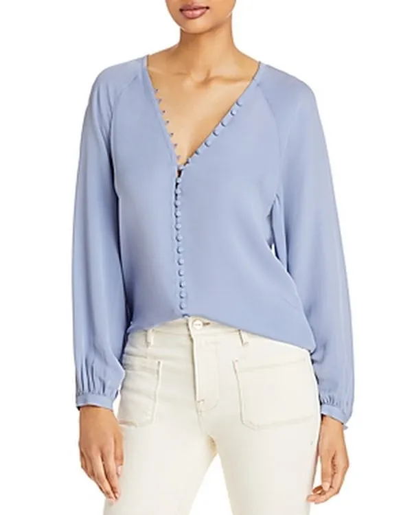 Joie Womens Shariana Button Loop Silk Blouse - Blue - Size XXS