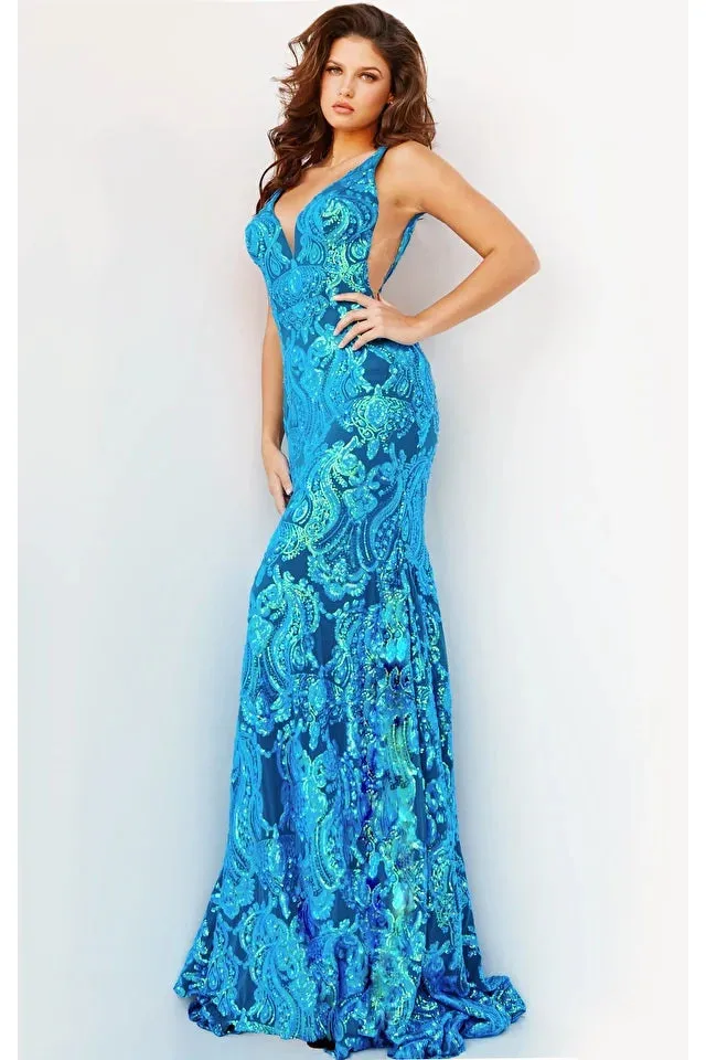 Jovani 08646 Embellished V-Neckline Mermaid Gown - Special Occasion/Curves