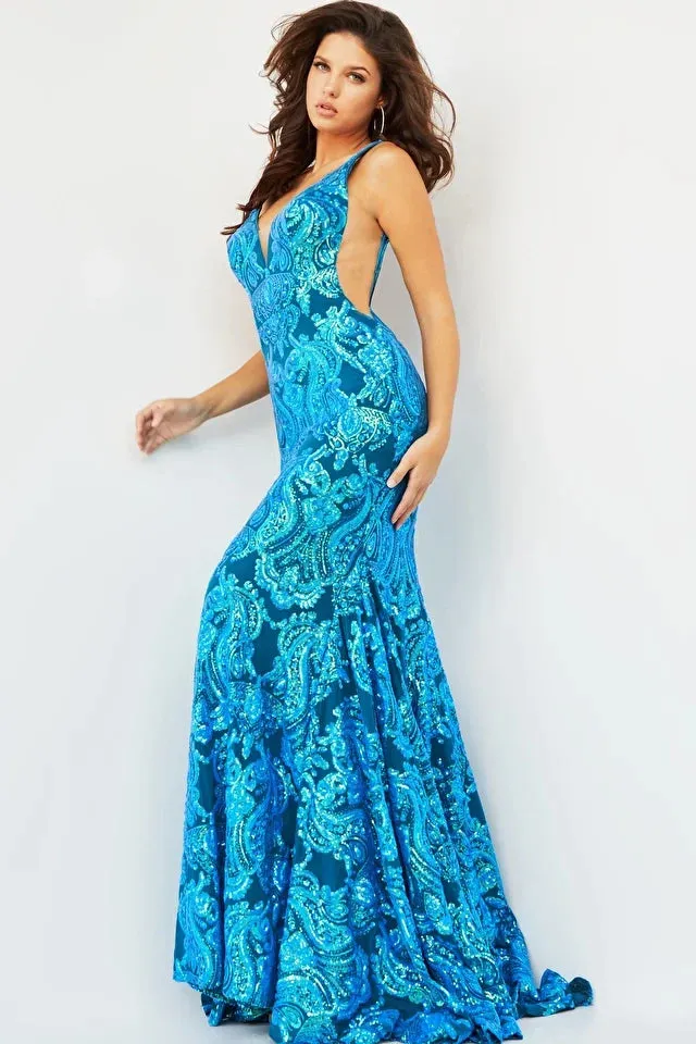 Jovani 08646 Embellished V-Neckline Mermaid Gown - Special Occasion/Curves