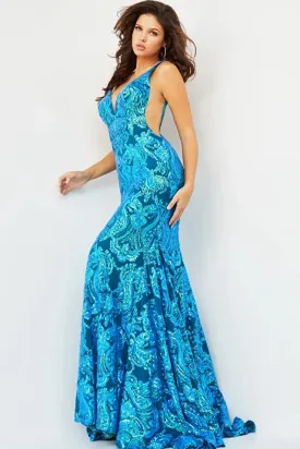 Jovani 08646 Embellished V-Neckline Mermaid Gown - Special Occasion/Curves