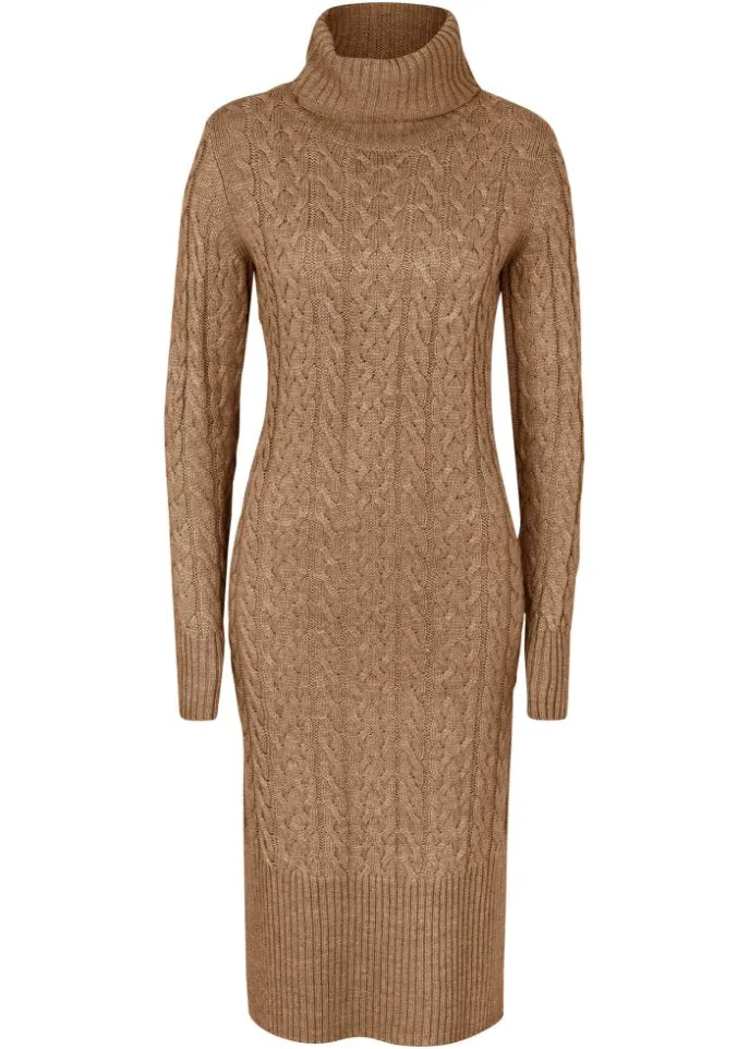 Knitted midi dress with structure Bpc Bonprix Collection, beige