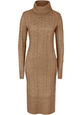 Knitted midi dress with structure Bpc Bonprix Collection, beige