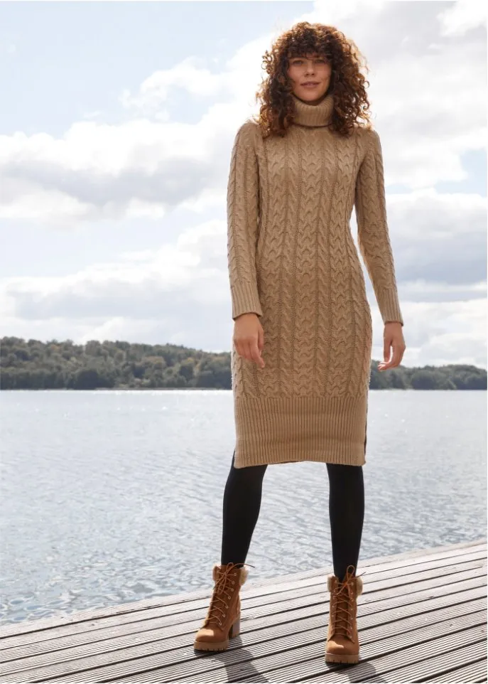 Knitted midi dress with structure Bpc Bonprix Collection, beige