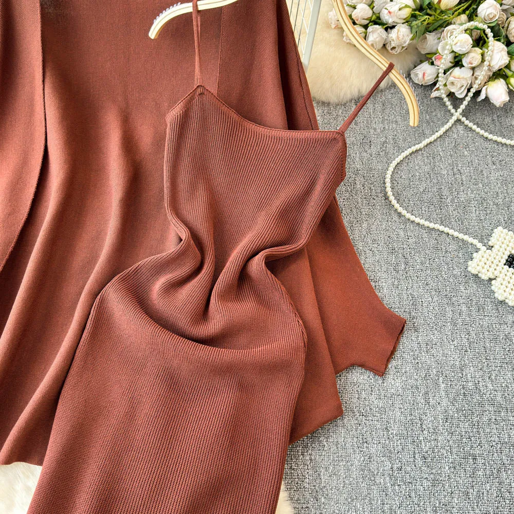Knitted Shawl&Slip Dress 2Pcs