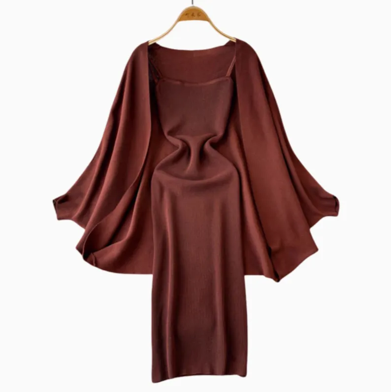 Knitted Shawl&Slip Dress 2Pcs
