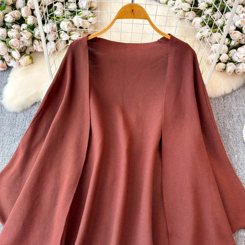 Knitted Shawl&Slip Dress 2Pcs