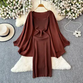 Knitted Shawl&Slip Dress 2Pcs