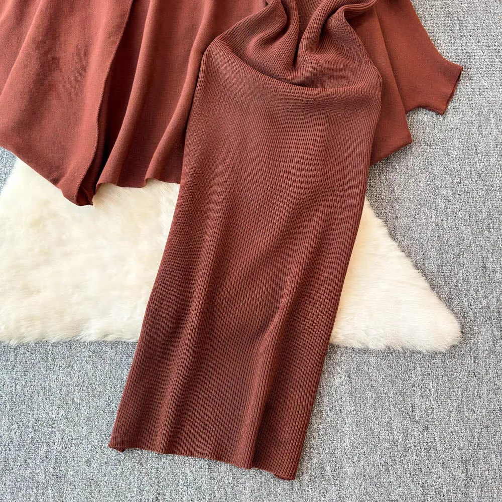 Knitted Shawl&Slip Dress 2Pcs