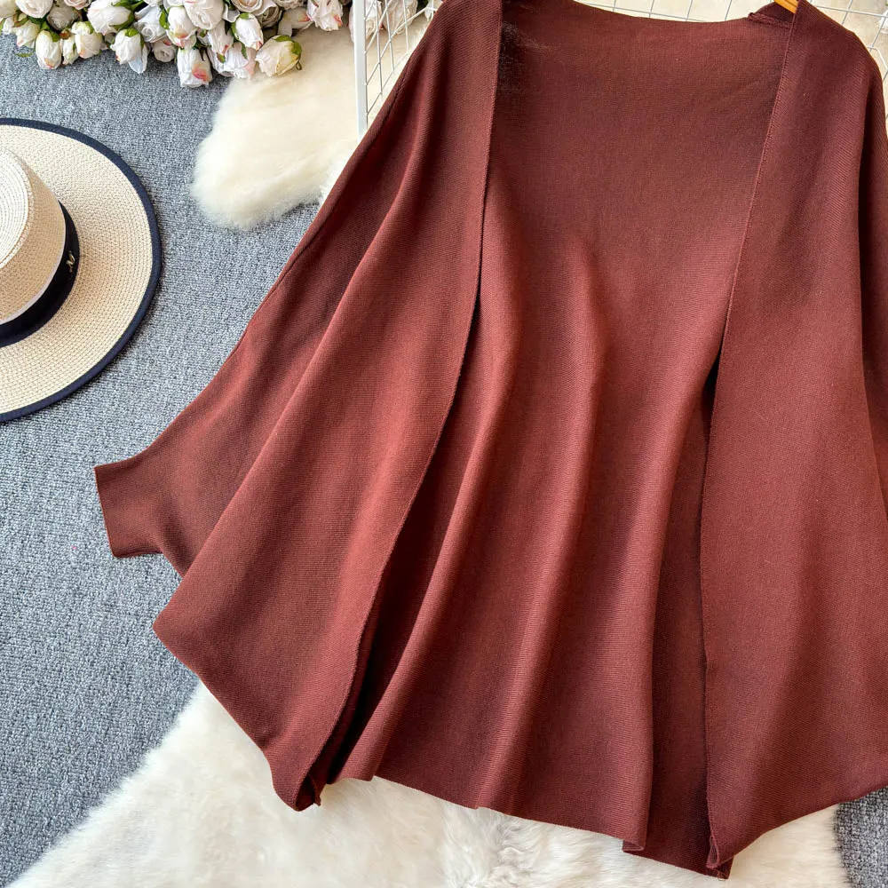 Knitted Shawl&Slip Dress 2Pcs