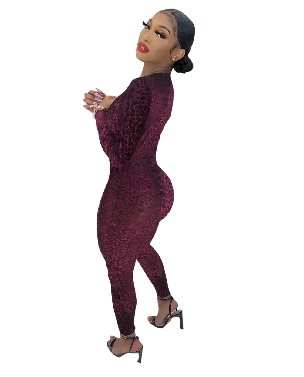 Long Sleeve Deep V Neck Gold Velvet Cheap Wholesale Jumpsuits