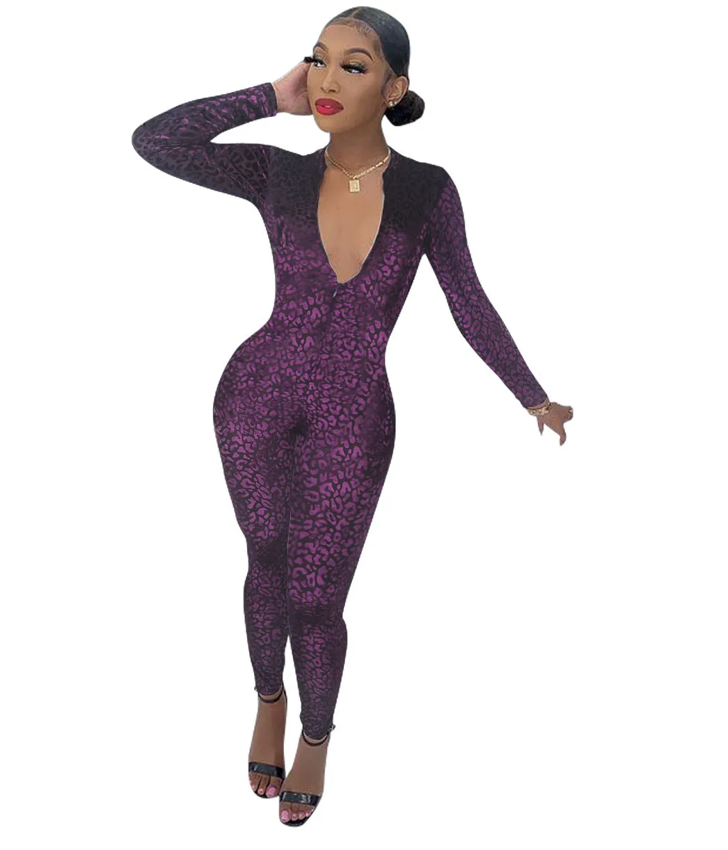 Long Sleeve Deep V Neck Gold Velvet Cheap Wholesale Jumpsuits