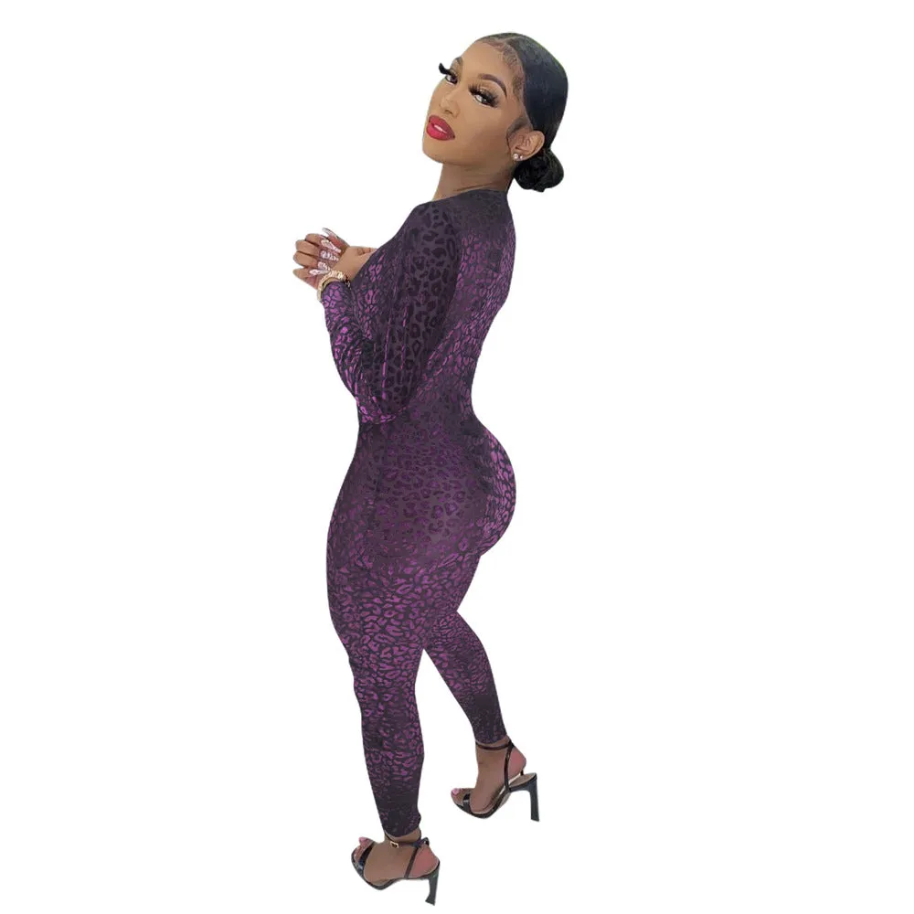 Long Sleeve Deep V Neck Gold Velvet Cheap Wholesale Jumpsuits