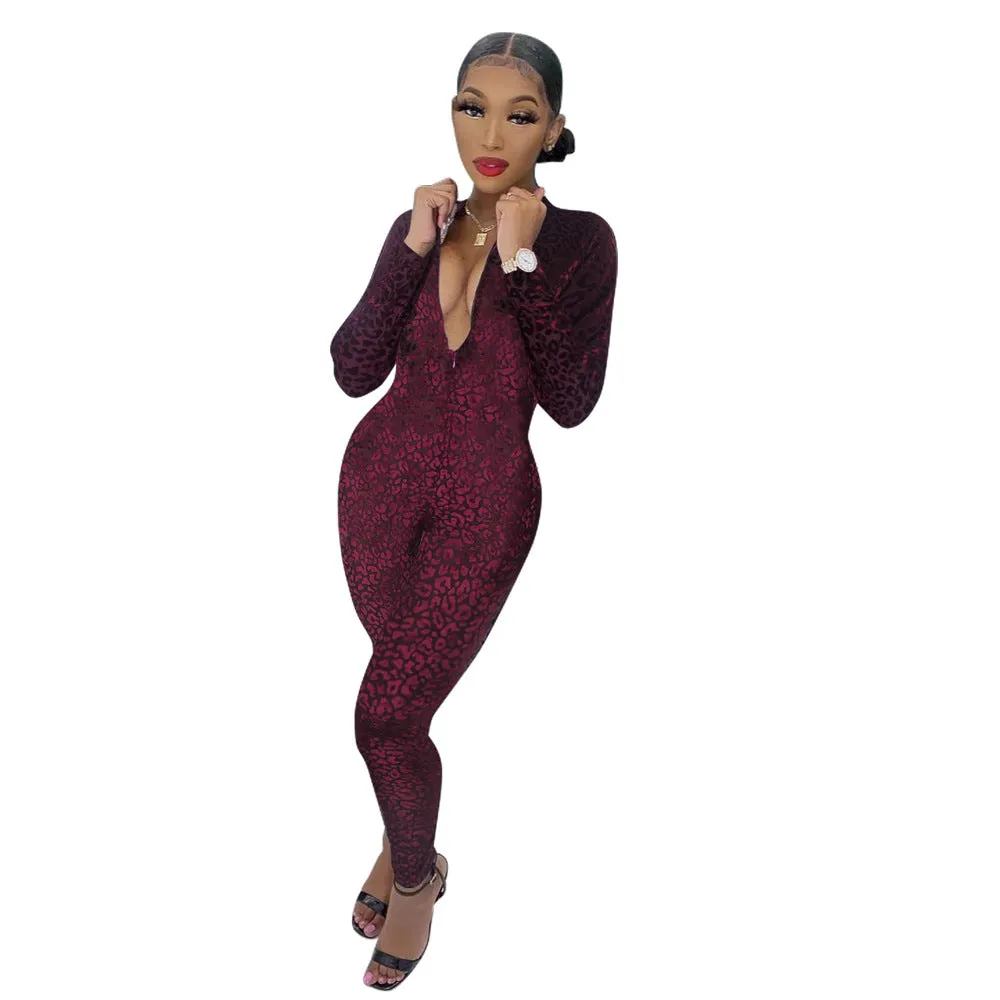 Long Sleeve Deep V Neck Gold Velvet Cheap Wholesale Jumpsuits