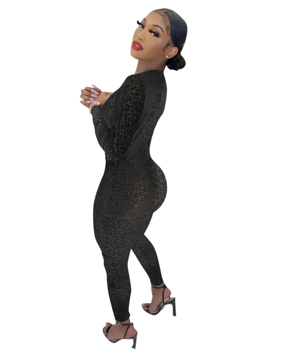 Long Sleeve Deep V Neck Gold Velvet Cheap Wholesale Jumpsuits