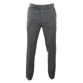Martez - Men's Dark Grey Herringbone Tweed Trousers