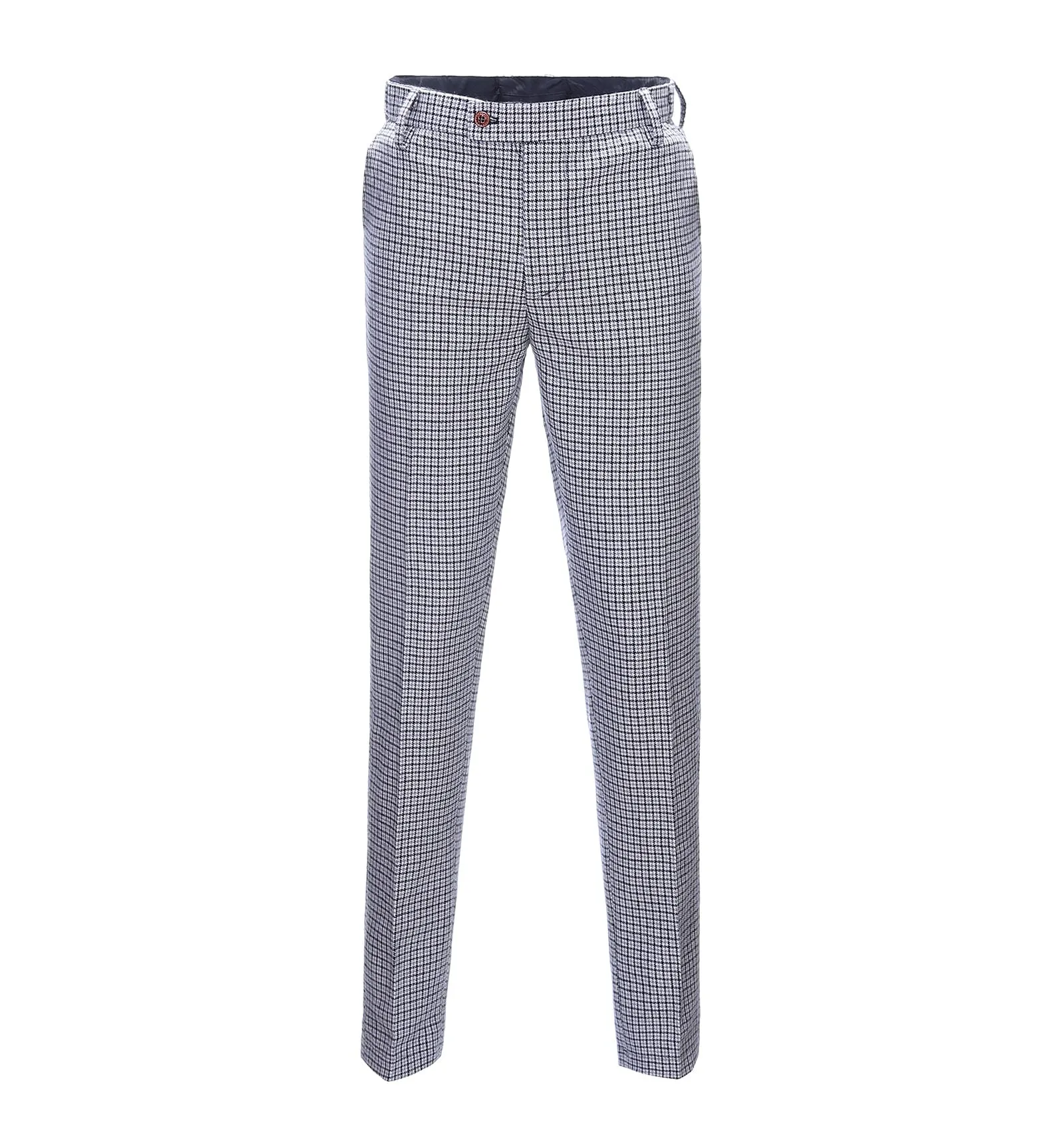 Men's Casual Suit Pants White Houndstooth Pleat-Front Trousers