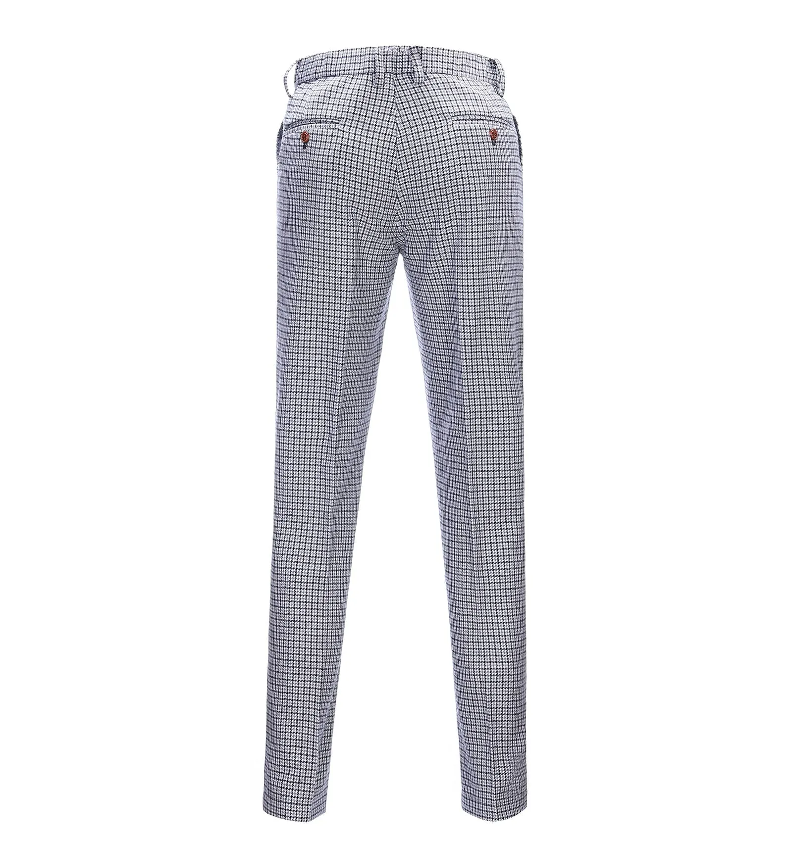 Men's Casual Suit Pants White Houndstooth Pleat-Front Trousers