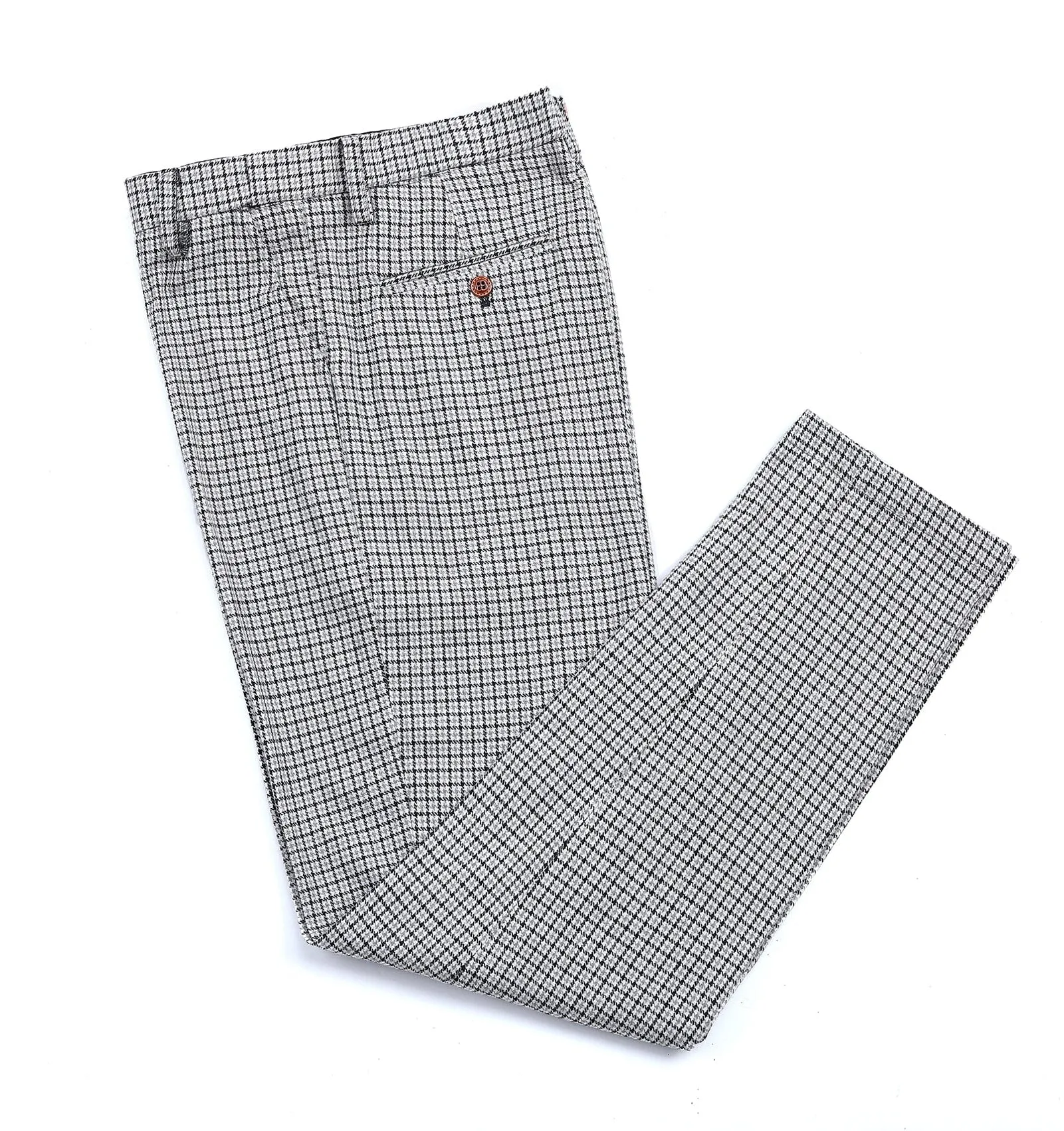 Men's Casual Suit Pants White Houndstooth Pleat-Front Trousers