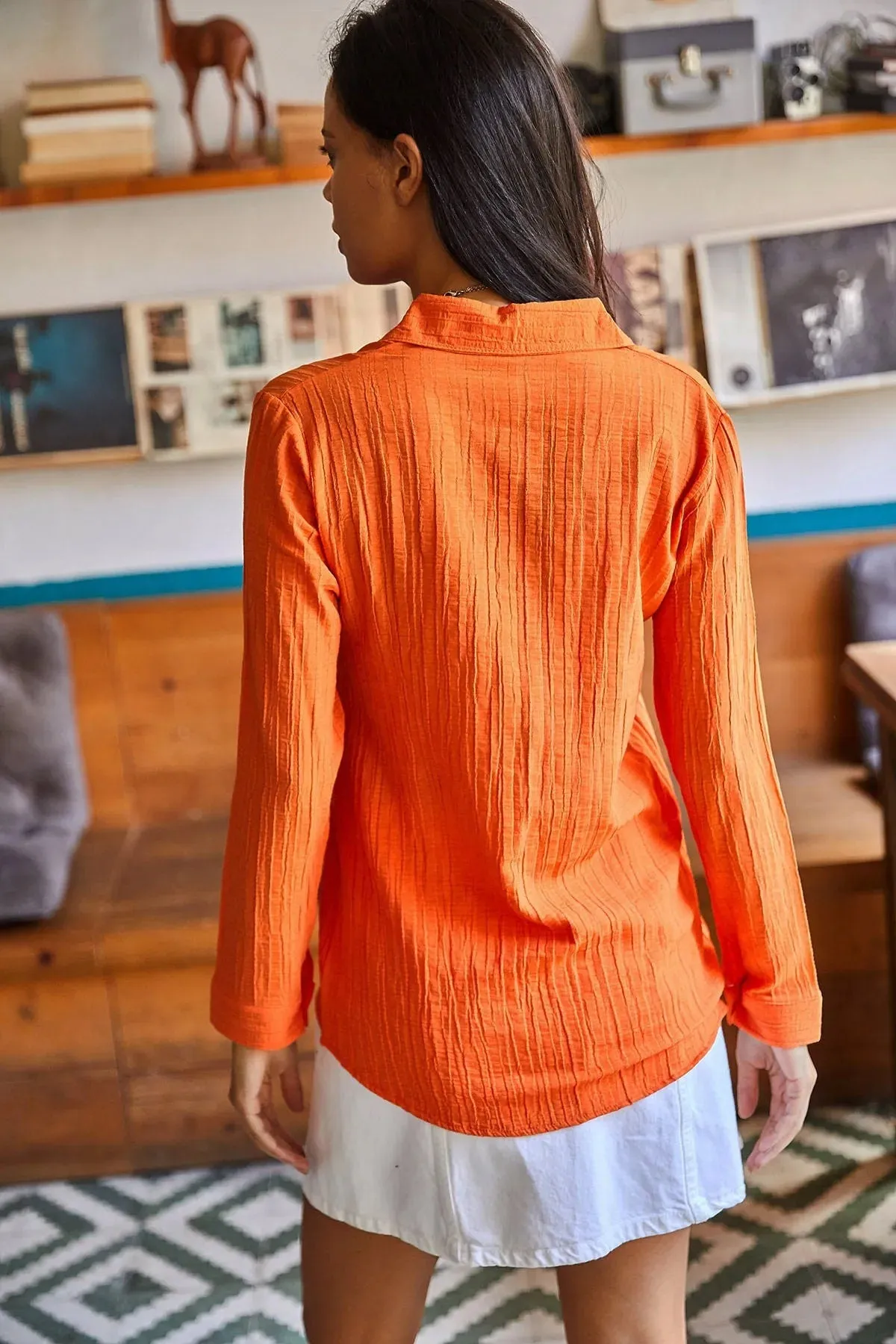 Minimalist &Affordable Jacquard Textured Women's Blouse,Button Down Shirt-Womens Top-Casual Top-Modern,Top,Women Top-Minimalist Women Blouse 6