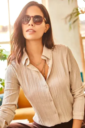 Minimalist &Affordable Jacquard Textured Women's Blouse,Button Down Shirt-Womens Top-Casual Top-Modern,Top,Women Top-Minimalist Women Blouse 6