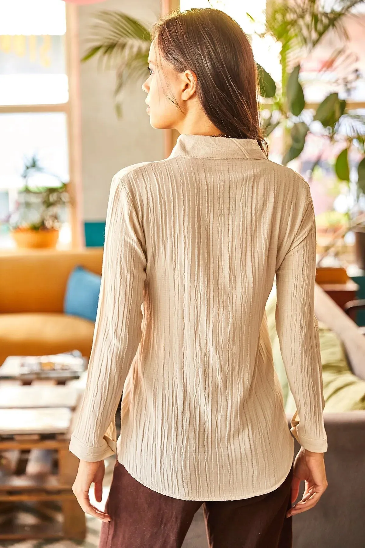 Minimalist &Affordable Jacquard Textured Women's Blouse,Button Down Shirt-Womens Top-Casual Top-Modern,Top,Women Top-Minimalist Women Blouse 6