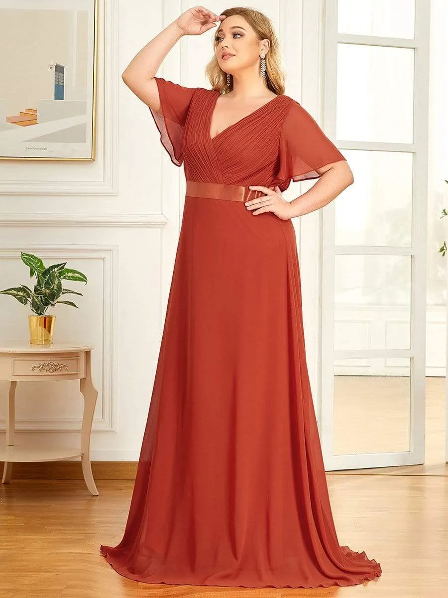Monica | Long Empire Waist Bridesmaid Dress with Short Flutter Sleeves