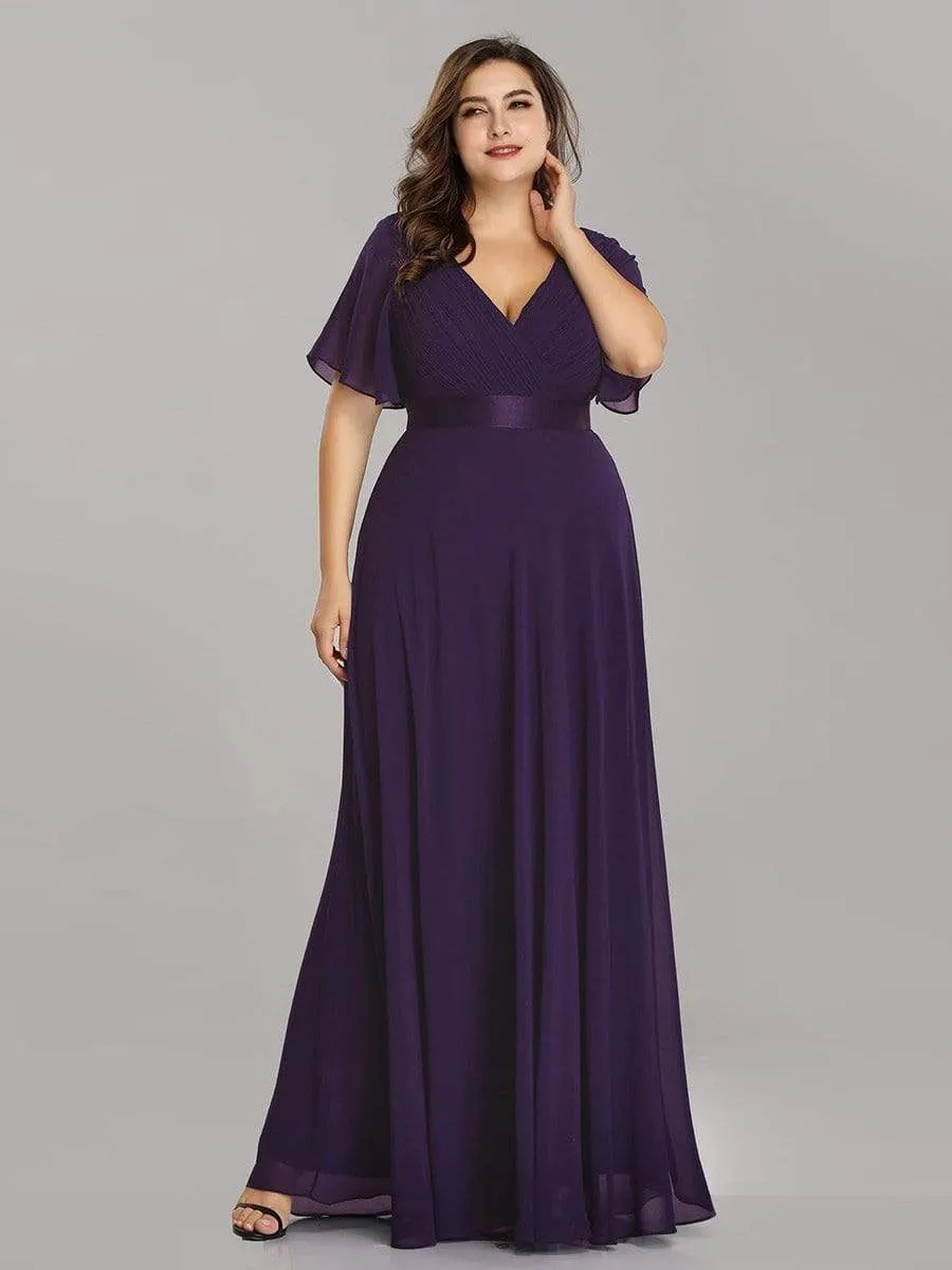 Monica | Long Empire Waist Bridesmaid Dress with Short Flutter Sleeves