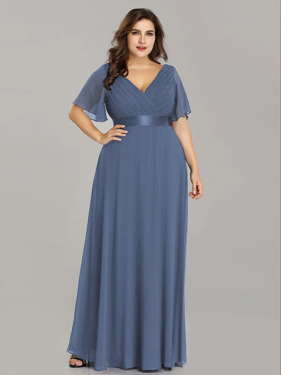 Monica | Long Empire Waist Bridesmaid Dress with Short Flutter Sleeves