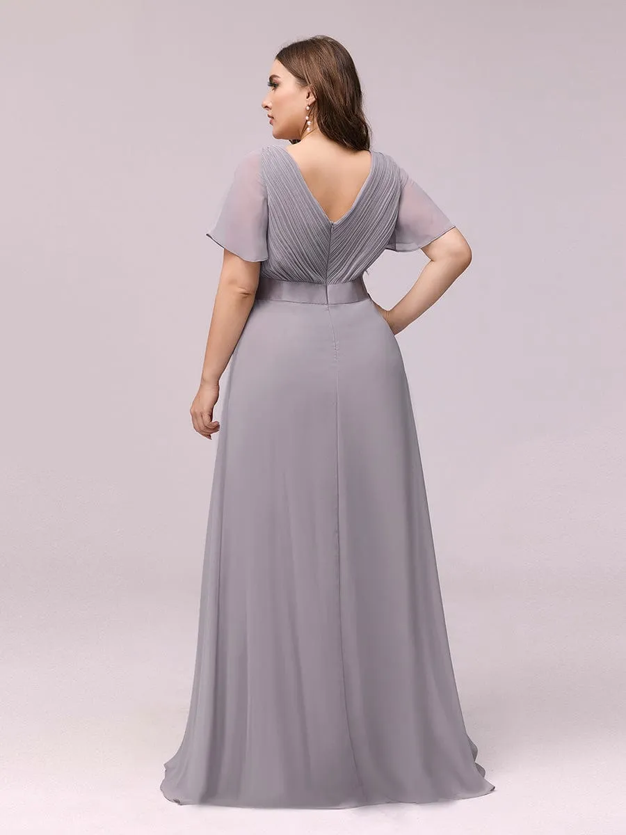 Monica | Long Empire Waist Bridesmaid Dress with Short Flutter Sleeves