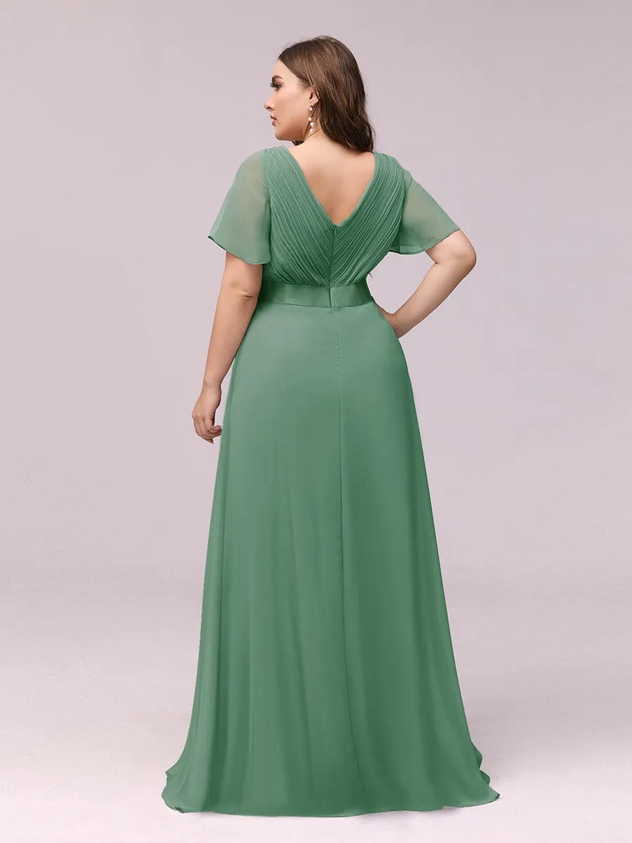 Monica | Long Empire Waist Bridesmaid Dress with Short Flutter Sleeves