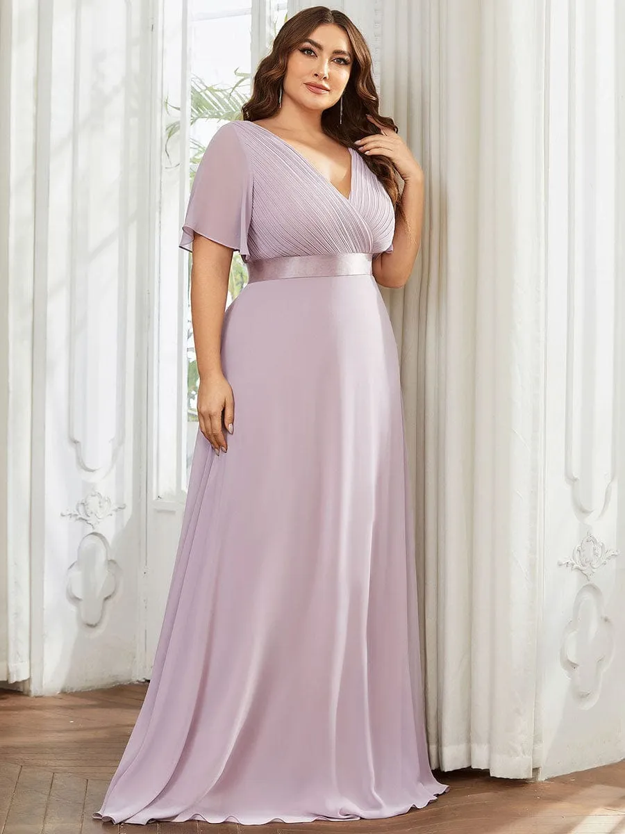 Monica | Long Empire Waist Bridesmaid Dress with Short Flutter Sleeves