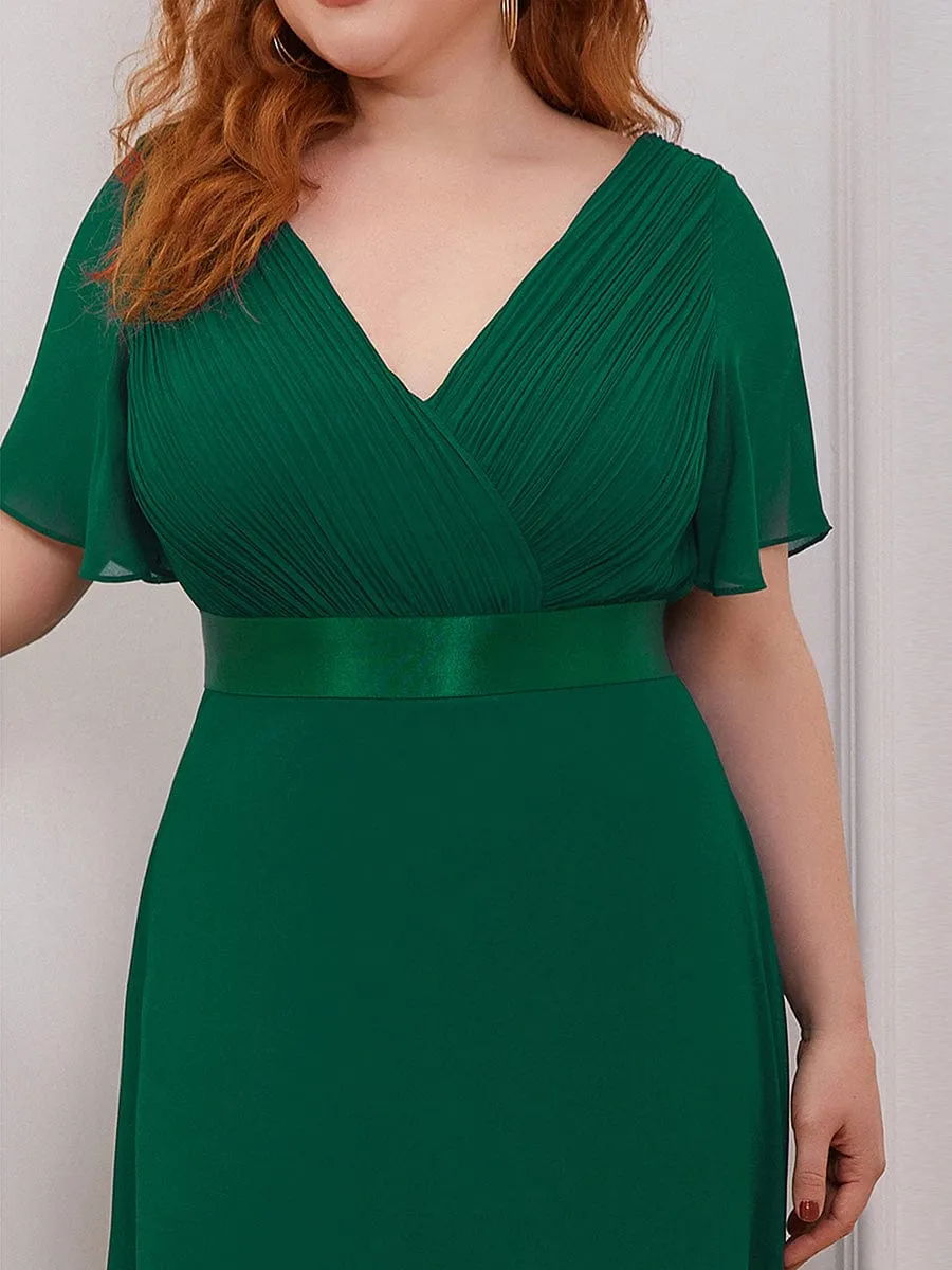 Monica | Long Empire Waist Bridesmaid Dress with Short Flutter Sleeves