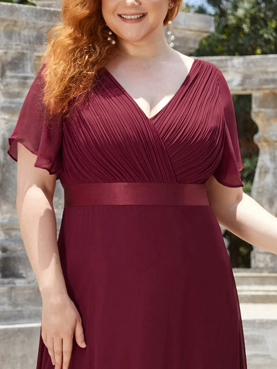 Monica | Long Empire Waist Bridesmaid Dress with Short Flutter Sleeves