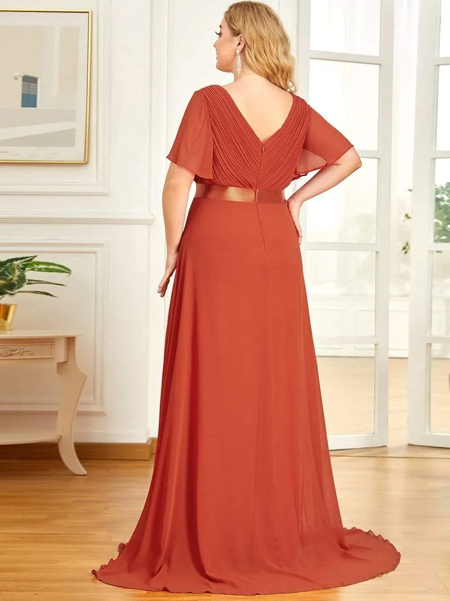 Monica | Long Empire Waist Bridesmaid Dress with Short Flutter Sleeves