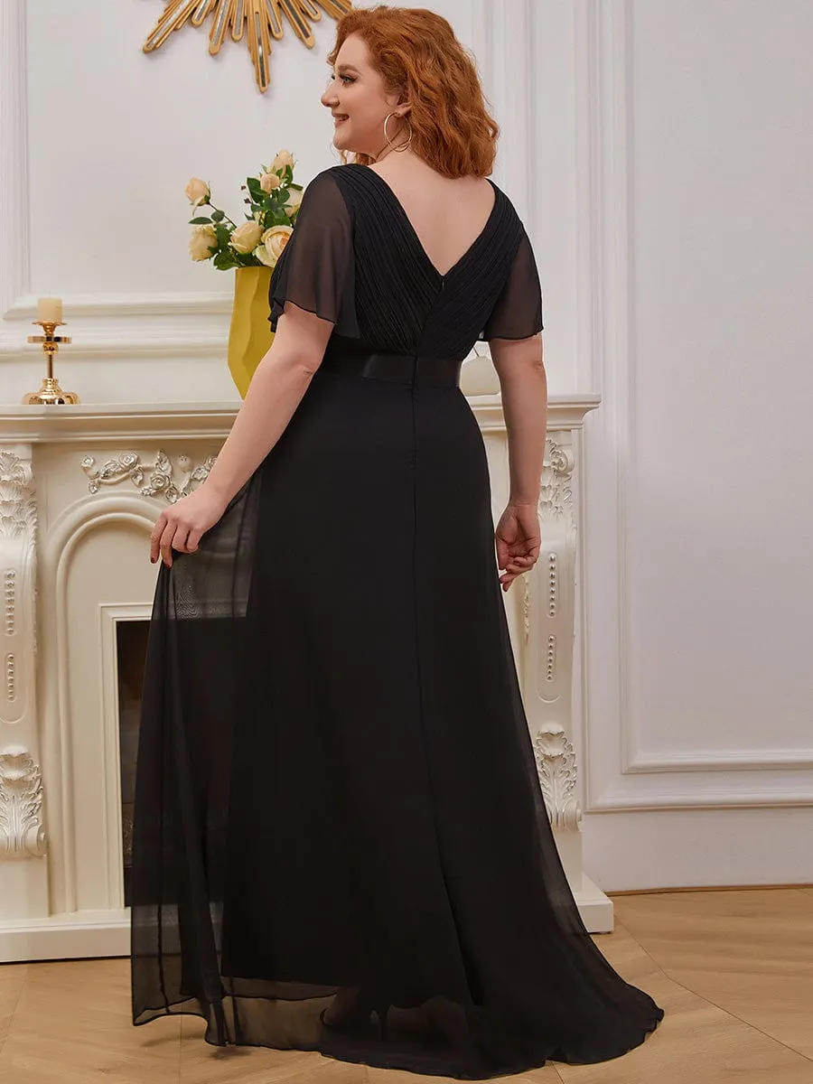 Monica | Long Empire Waist Bridesmaid Dress with Short Flutter Sleeves