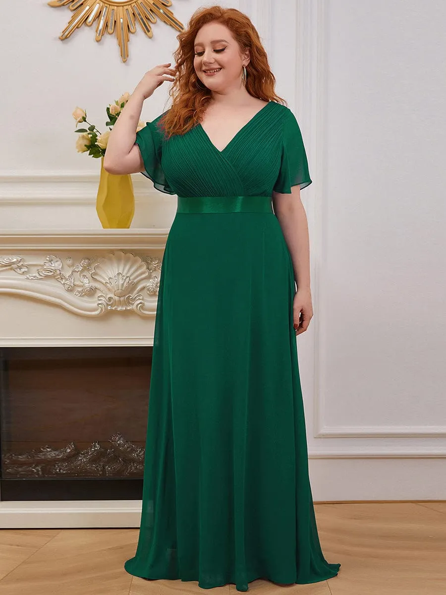 Monica | Long Empire Waist Bridesmaid Dress with Short Flutter Sleeves