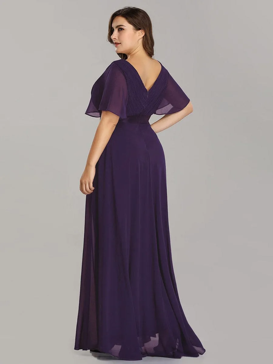 Monica | Long Empire Waist Bridesmaid Dress with Short Flutter Sleeves