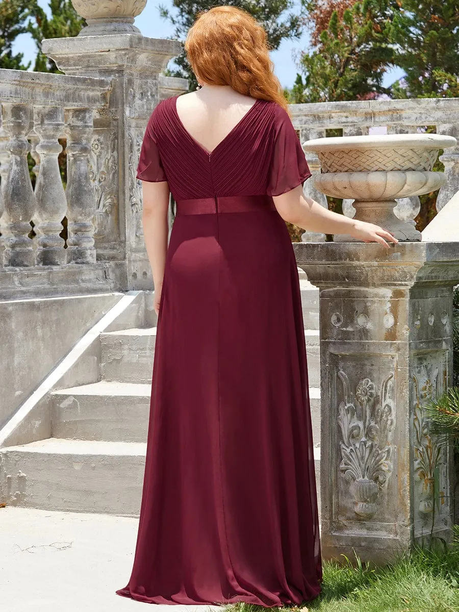 Monica | Long Empire Waist Bridesmaid Dress with Short Flutter Sleeves
