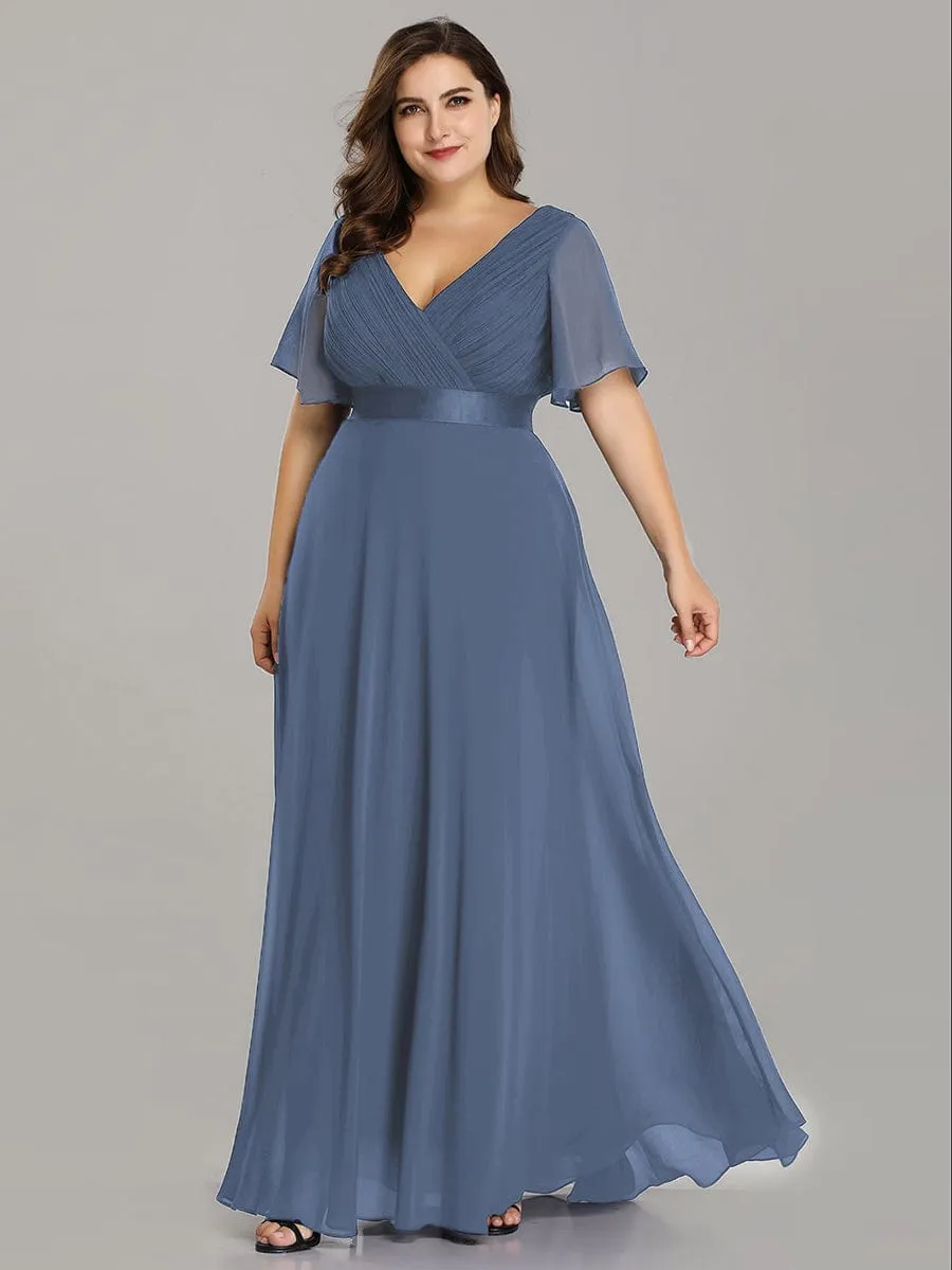 Monica | Long Empire Waist Bridesmaid Dress with Short Flutter Sleeves