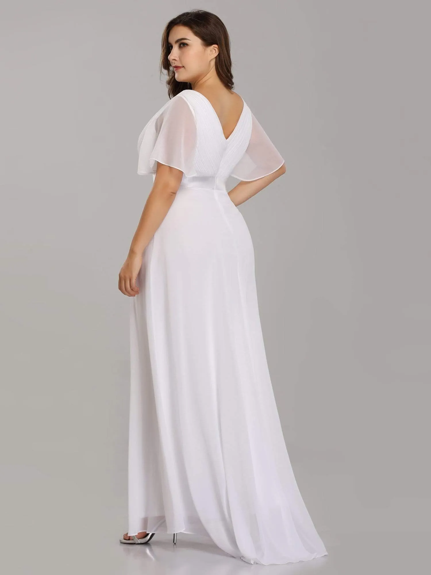 Monica | Long Empire Waist Bridesmaid Dress with Short Flutter Sleeves