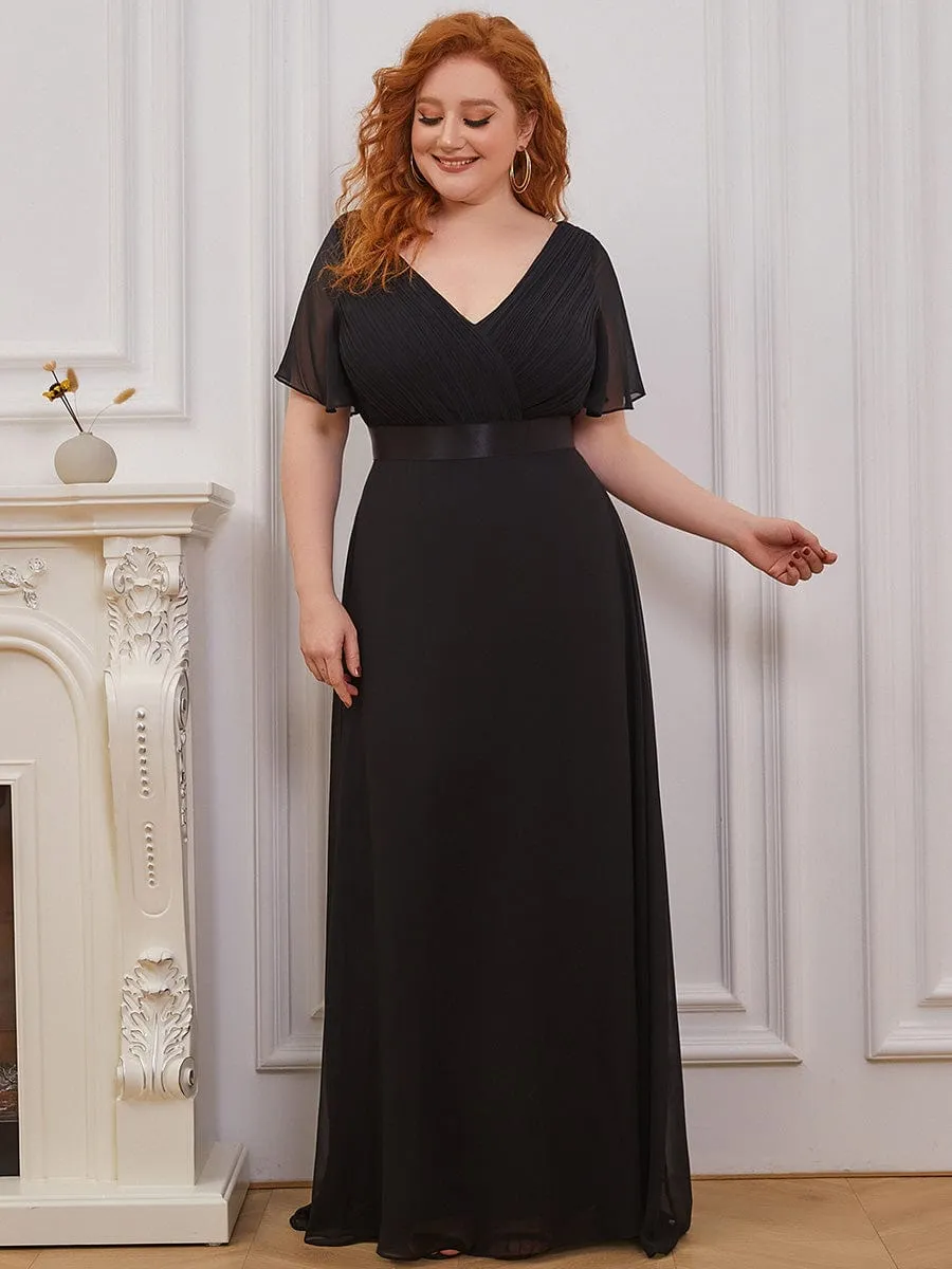 Monica | Long Empire Waist Bridesmaid Dress with Short Flutter Sleeves