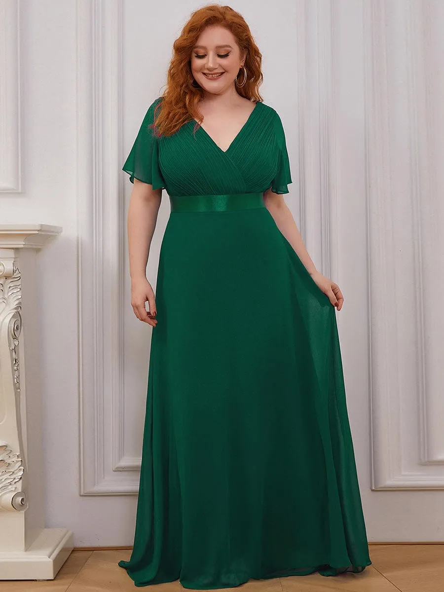 Monica | Long Empire Waist Bridesmaid Dress with Short Flutter Sleeves