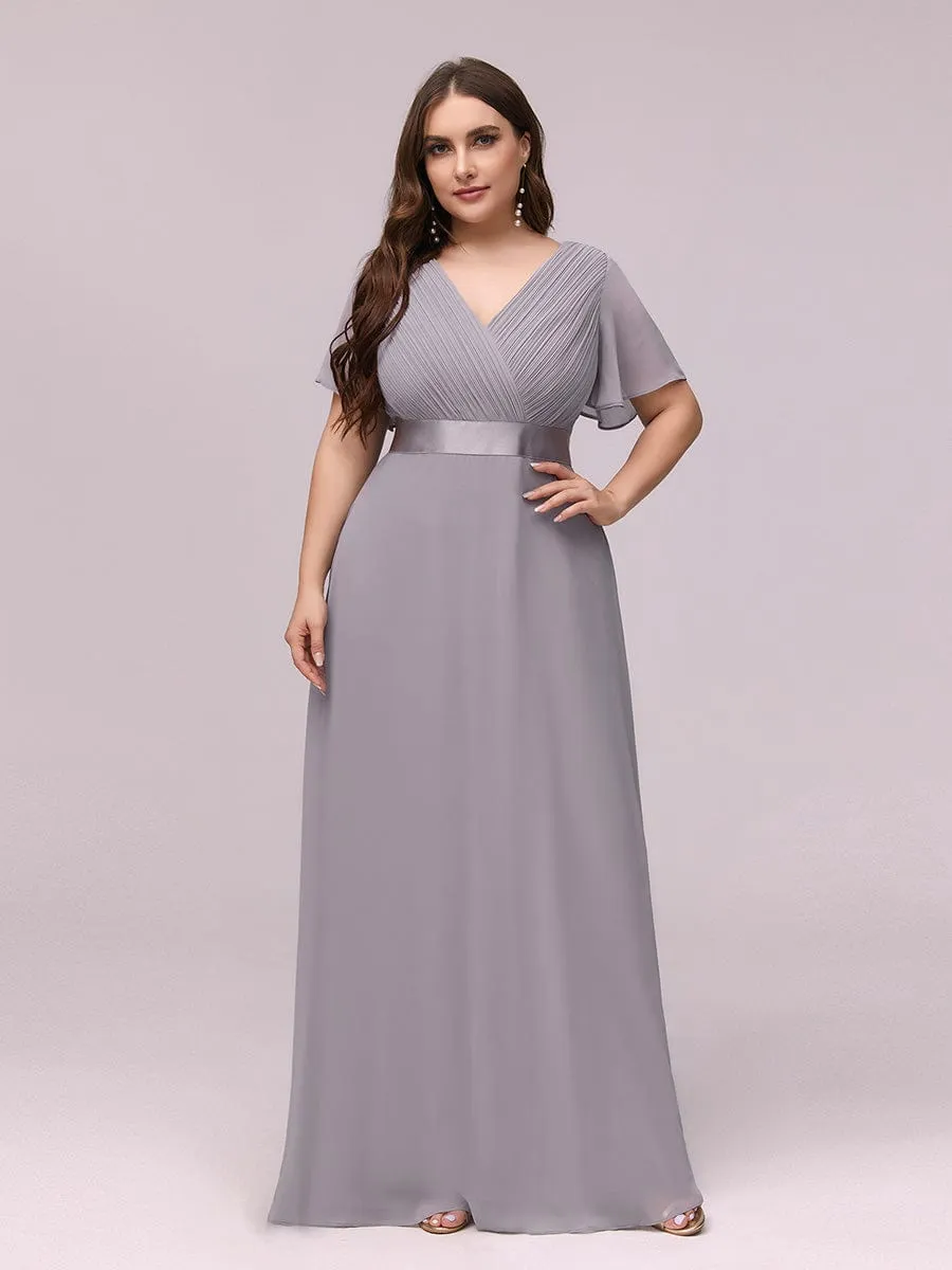 Monica | Long Empire Waist Bridesmaid Dress with Short Flutter Sleeves