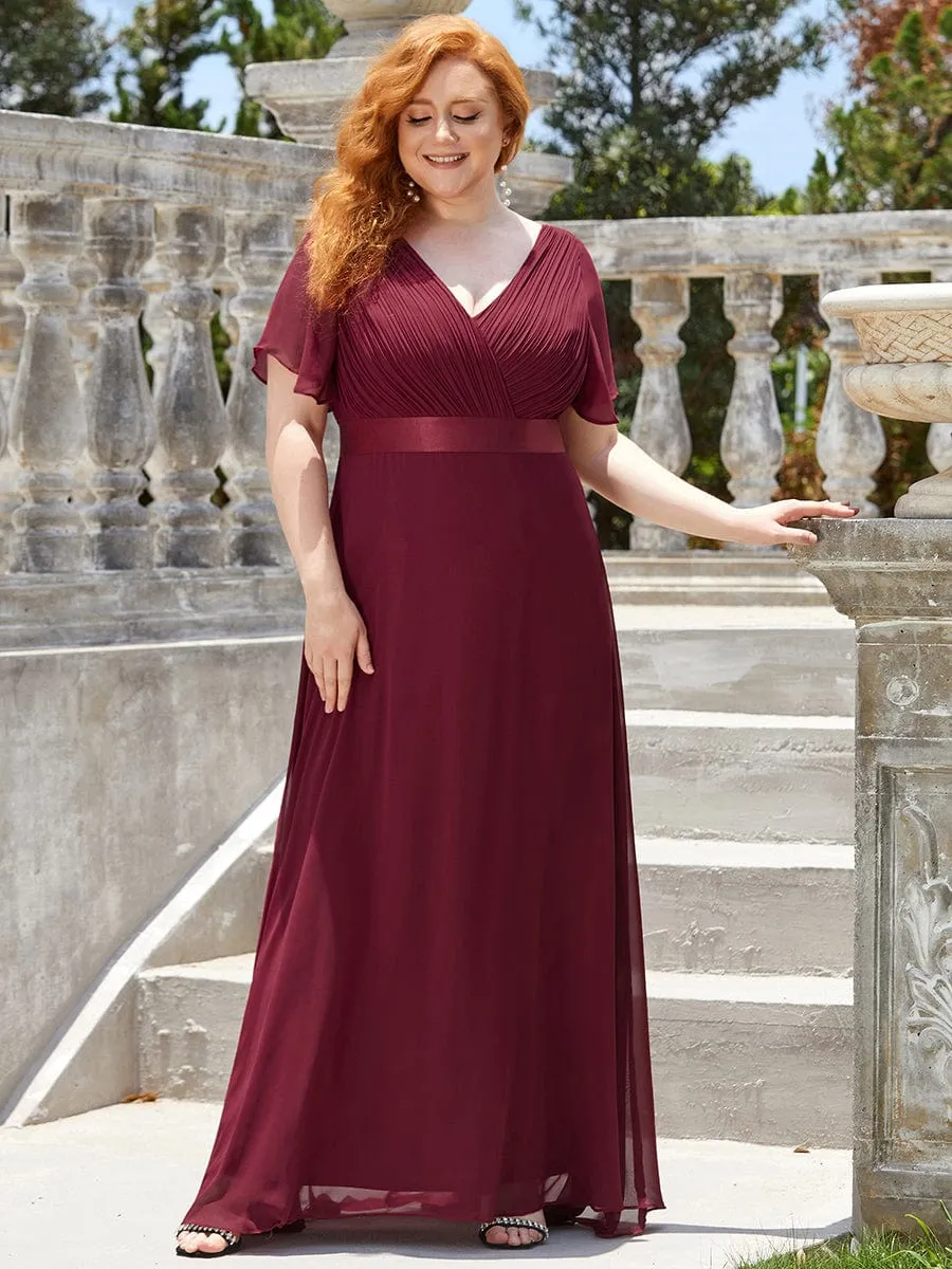 Monica | Long Empire Waist Bridesmaid Dress with Short Flutter Sleeves