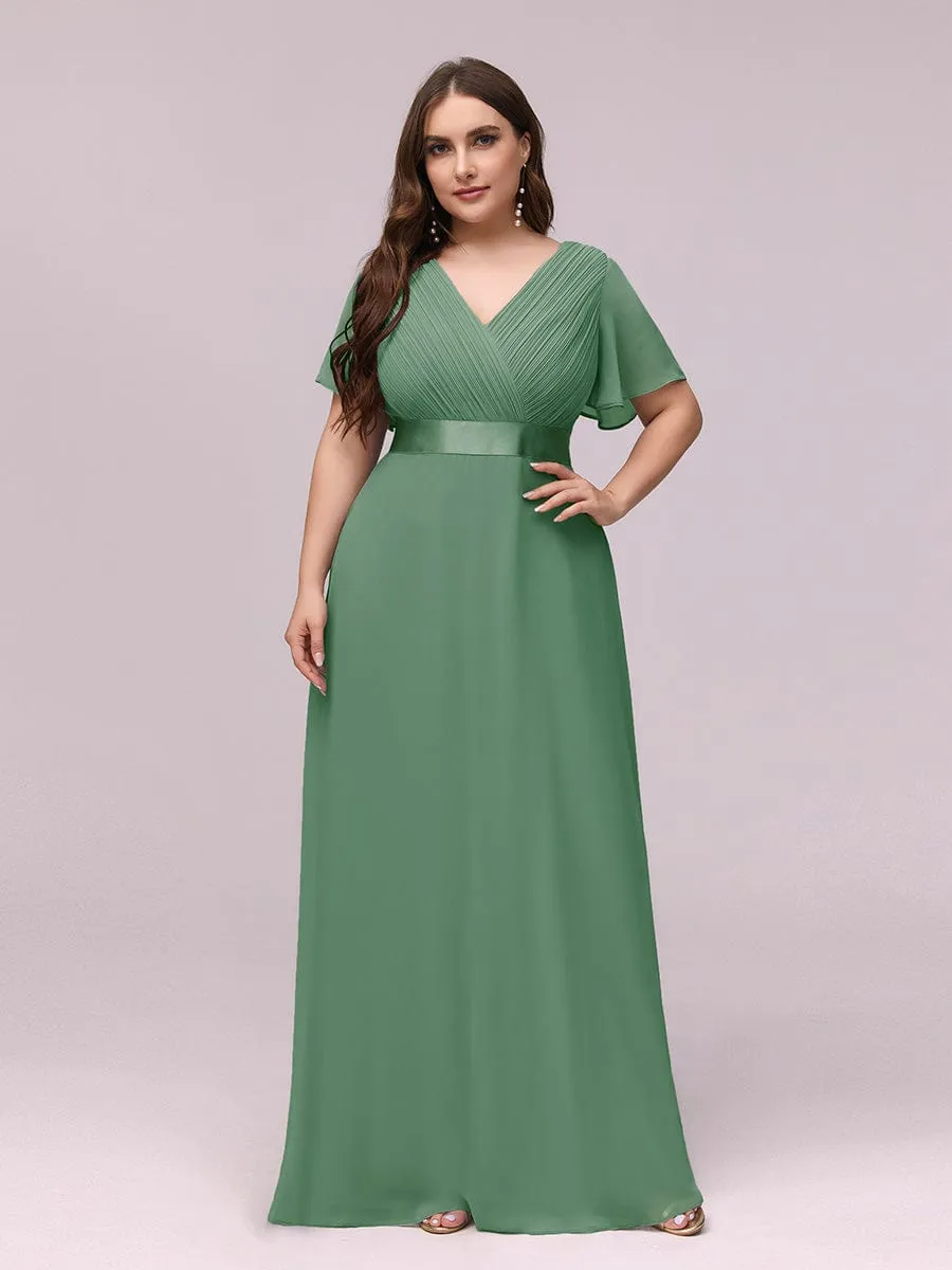 Monica | Long Empire Waist Bridesmaid Dress with Short Flutter Sleeves